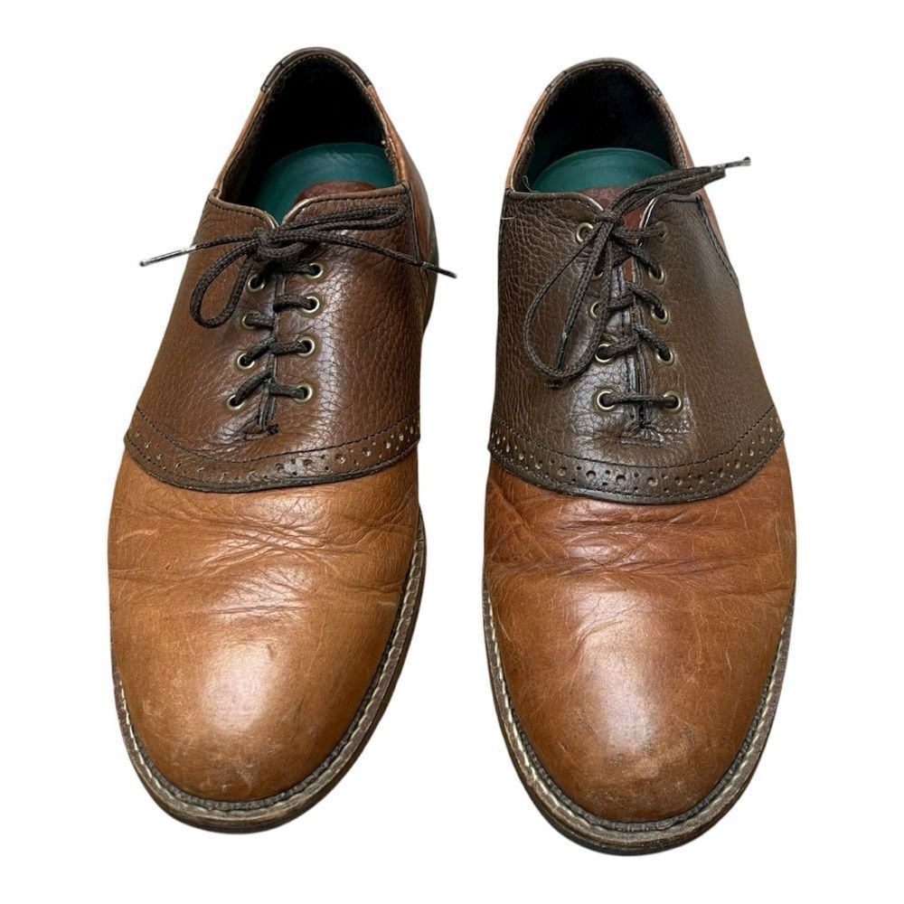 HS Trask Shoes Mens 11.5 Brown Bison Leather Oxford Loafer 2-Tone Saddle